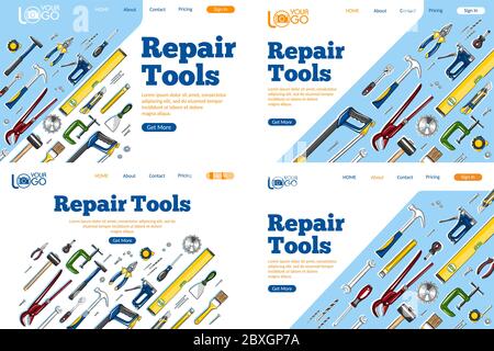 Repair tools landing page layouts Stock Vector