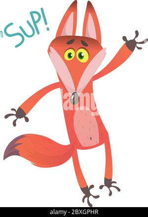 Cartoon red fox character saying 'sup', vector illustration, isolated on white background Stock Vector