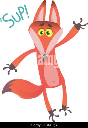 Cartoon red fox character saying 'sup', vector illustration, isolated on white background Stock Vector