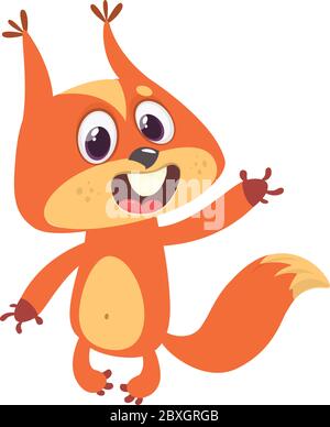 Cute cartoon squirrel make welcome gesture. Vector illustration. Stock Vector