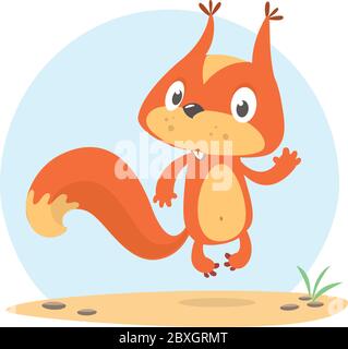 Cute cartoon jumping squirrel in playful mood. Vector illustration isolated Stock Vector