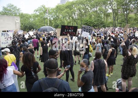 Memorial gathering and demonstration honoring George Floyd at Cadman Plaza in Brooklyn who was murdered by Minneapolis police. Stock Photo