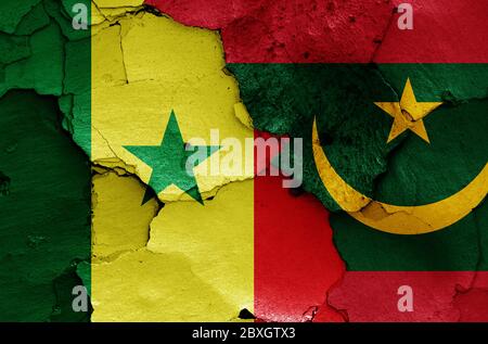 Flags of Senegal and Mauritania painted on cracked wall Stock Photo - Alamy