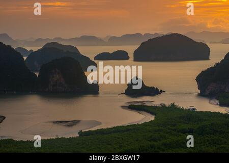 Samet Nangshe Overlook in the early moring, Seascape  south of Thailand. Landscape and Travel Photography Stock Photo