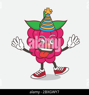 An illustration of Raspberry Fruit cartoon mascot character as funny clown Stock Vector