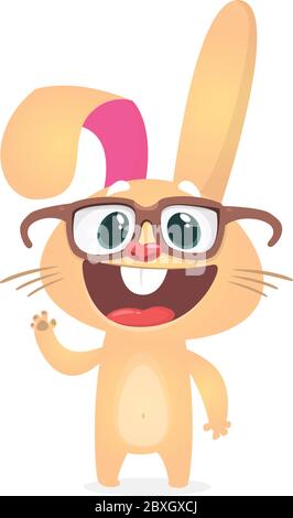 Cute cartoon rabbit wearing eyesglasses. Vector illustration of a smiling bunny Stock Vector