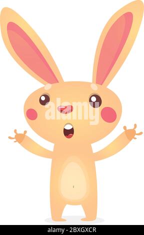 Cartoon Rabbit Character giving a hug. Vector illustration. Isolated on white Stock Vector