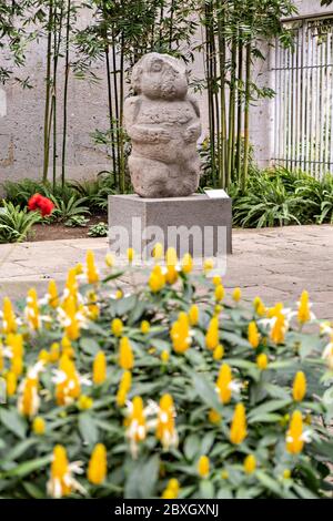 Totonacs stone sculptures on display at the Museum of Anthropology in the historic center of Xalapa, Veracruz, Mexico. The Totonac civilization were an indigenous Mesoamerican civilization dating roughly from 300 CE to about 1200 CE. Stock Photo