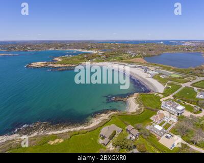 Aerial view of Bailey Beach at the end of Cliff Walk in city of Newport, Rhode Island RI, USA. Stock Photo