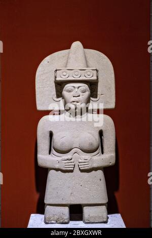 Totonacs stone sculptures from the El Zapotal archeological  site on display at the Museum of Anthropology in the historic center of Xalapa, Veracruz, Mexico. The Totonac civilization were an indigenous Mesoamerican civilization dating roughly from 300 CE to about 1200 CE. Stock Photo