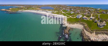 Aerial view of Bailey Beach at the end of Cliff Walk in city of Newport, Rhode Island RI, USA. Stock Photo