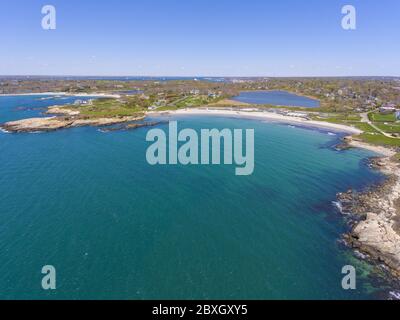 Aerial view of Bailey Beach at the end of Cliff Walk in city of Newport, Rhode Island RI, USA. Stock Photo