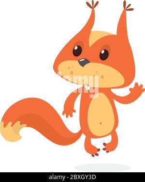 Red Squirrel Vector Illustration. Cartoon squirrel character waving paw Stock Vector
