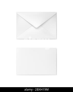 Realistic white envelope. Business mail. Corporate identity envelope mock up back and front view. Vector illustration Stock Vector