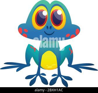 Funny blue acid frog cartoon character. Vector illustration. Design for print, children book illustration or party decoration Stock Vector