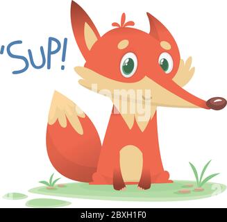 Cute cartoon fox character saying 'Sup!'. Vector illustration Stock Vector