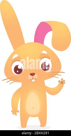 Cartoon happy bunny presenting with his hand. Vector illustration Stock Vector