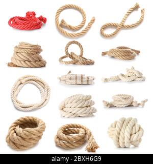 Different ropes on white background Stock Photo