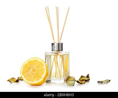 Citrus reed diffuser on white background Stock Photo