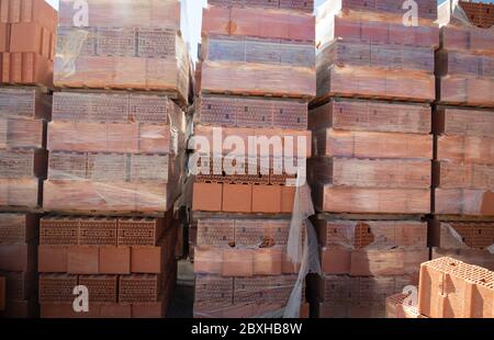 Solid clay bricks used for construction Stock Photo