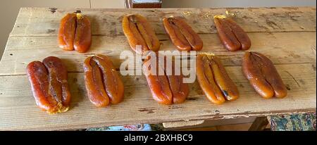 Bottarga, the dried, pressed roe of the mullet, used in the sardinian cooking Stock Photo