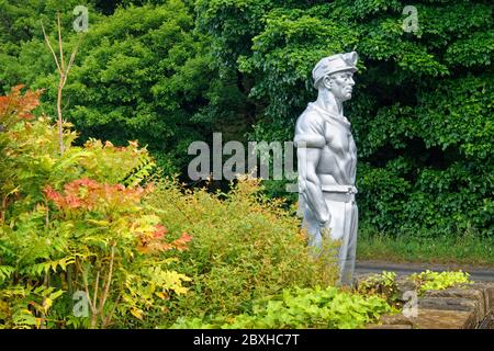 UK,West Yorkshire,Wakefield,Metal Miner Sculpture,National Coal Mining Museum,Caphouse Colliery on New Road,Overton Stock Photo