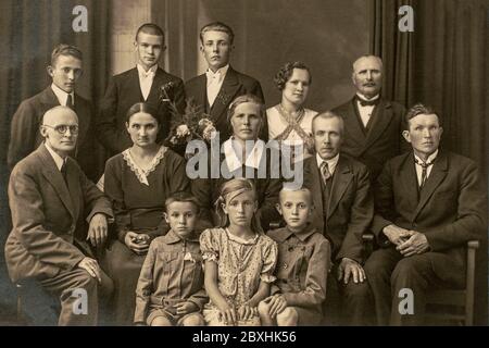 Germany - CIRCA 1920s: Group photo of college graduation party guests. Vintage historical archive photo Stock Photo