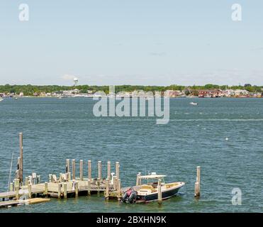 view of Greenport, NY from Shelter Island, NY Stock Photo