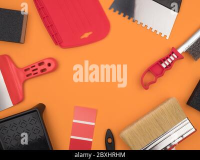 Tool painter plasterer on a orange background. Stock Photo