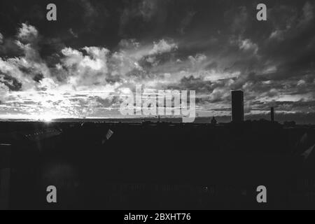 Raindrops on a window pane on a rainy evening Stock Photo