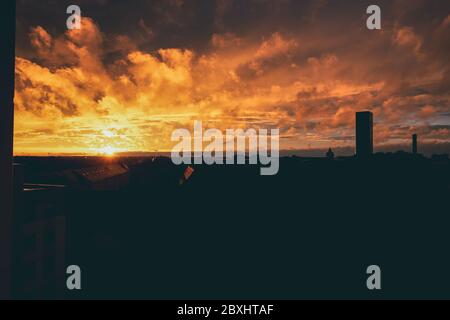 Raindrops on a window pane on a rainy evening Stock Photo