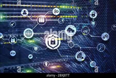 Data security concept. Icons: Closed Padlock, Wifi And cloud on digital background. Stock Photo
