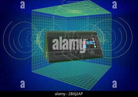 Visualization 3d cad model of CPAP Machine, blueprint. 3D rendering Stock Photo