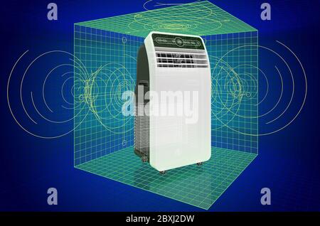 Visualization 3d cad model of Portable Air Conditioner, blueprint. 3D rendering Stock Photo