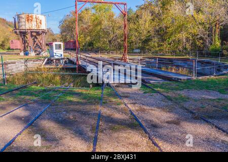 Eureka Springs and North Arkansas Railway Depot, historic vintage railroad service, at Eureka Springs, Arkansas. Stock Photo