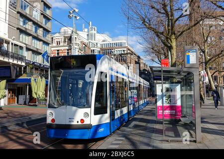 Quiet Amsterdam (Netherlands) during the Covid-19 crisis, views of the empty Rembrandtplein Stock Photo