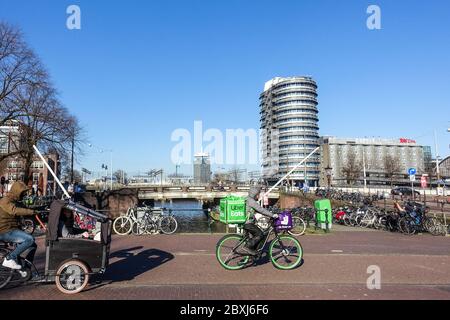 Uber Eats Bicycle Courier At Amsterdam The Netherlands 2018 Stock 