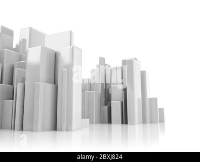 Abstract 3d cityscape on white background with reflections Stock Photo