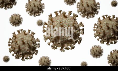 Group of virus cells. 3D illustration of Coronavirus cells isolated on white background Stock Photo