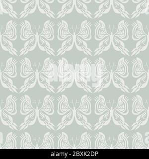 Butterfly Seamless Pattern - White on Beige / Gray Background - Optical Illusion Stock Vector