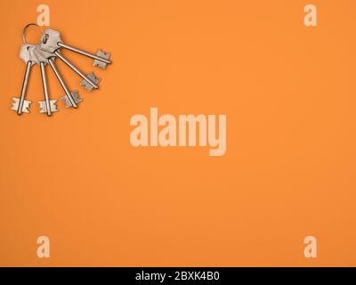 Silver keys on orange background are located in the corner. Stock Photo