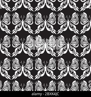 Butterfly Seamless Pattern in Black and White, Background with Optical Illusion Stock Vector