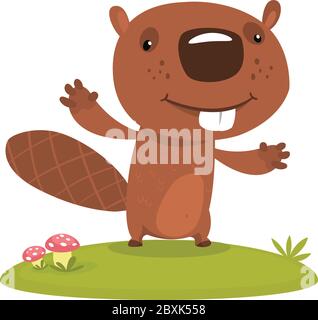 Cute cartoon beaver. Vector illustrated. Design for print, sticker, decoration or children book Stock Vector