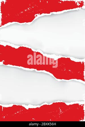 Red ripped paper. Illustration of red torn paper with two places for your image or text. Vector available. Stock Vector