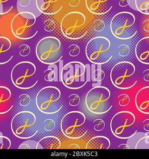 Monogram Seamless Pattern of Letter J - Purple and Gold Colors Stock Vector
