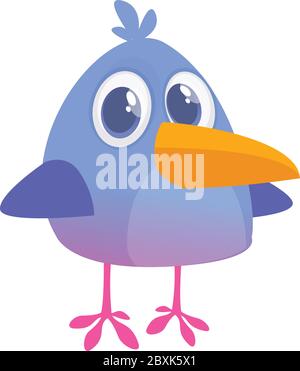 Cool  blue bird cartoon. Vector illustration of forest blue bird isolated on white. Bird icon Stock Vector