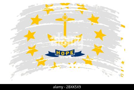 Rhode Island US flag in grunge brush stroke, vector image Stock Vector