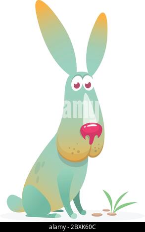 Cute cartoon bunny rabbit sitting. Farm animals. Vector illustration of a smiling bunny. Easter Stock Vector