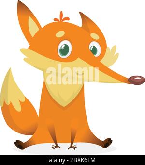 Cartoon red fox. Vector illustration of red smiling fox icon. Design for t-shirt, mug, bag lunchbox, wallpaper, wrapper, poster and banner design for Stock Vector