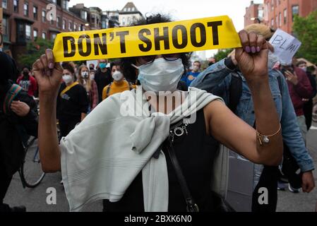 Boston, MA, USA. 7th June, 2020. Black Lives Matter supporters march through Boston on Sunday evening for a peaceful protest. June 7, 2020, Boston, Massachusetts. Credit: Katy Rogers/Media Punch/Alamy Live News Stock Photo